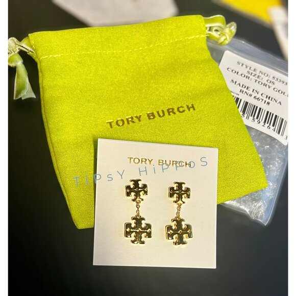 NEW!!! Tory Burch Gold Kira Logo Dangle Earrings - Picture 3 of 4